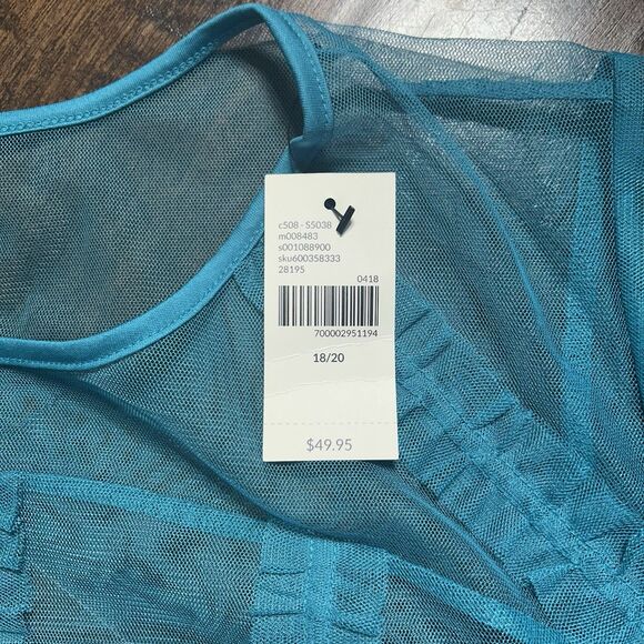 Lane Bryant Sheer Teal Ruffle Sleeve Blouse Wispy 18/20 Mesh Romantic Plus NWT - Picture 4 of 6